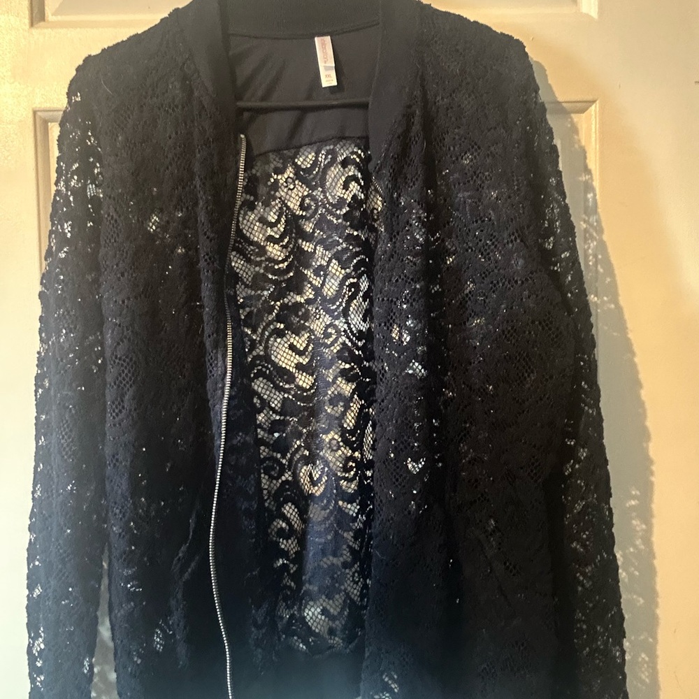 Xhilaration Black Bomber Jacket with Lace Detail